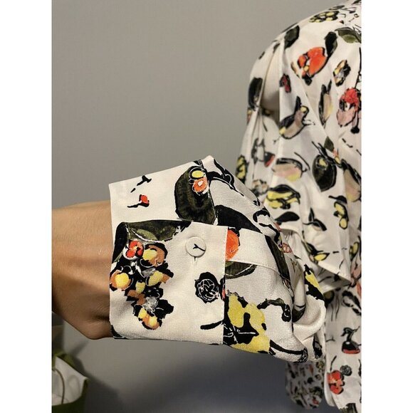 Grey Jason Wu White Silk Top with Floral Print and Front Keyhole, Size 6 - Picture 8 of 11